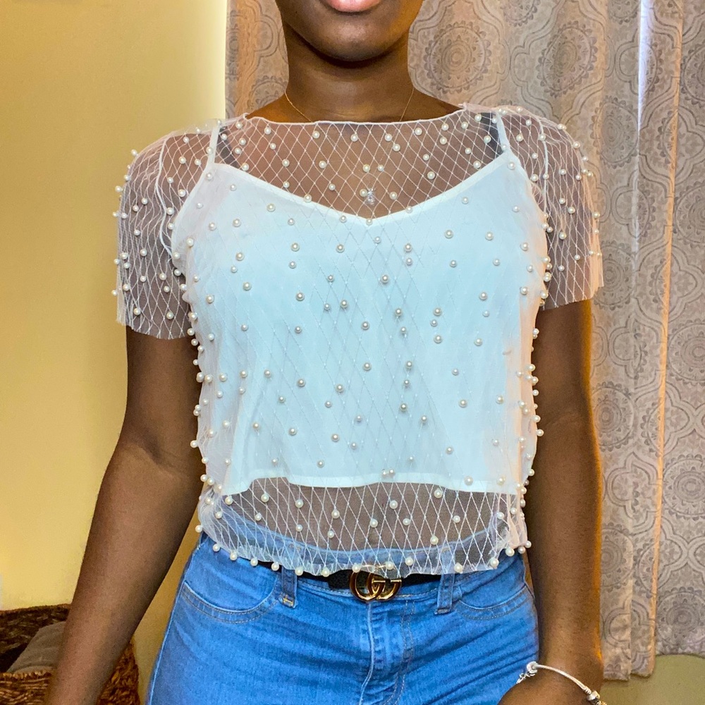 Mesh Crop top with Pearls